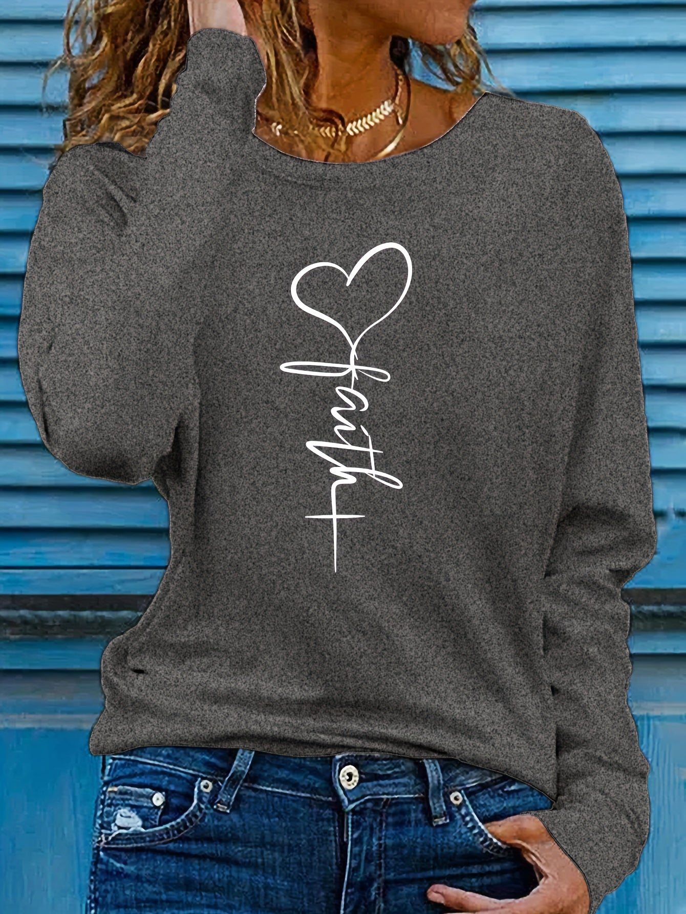 Faithful Favourite Crew Neck T-shirt - Women's Long Sleeve Casual Top for Spring & Fall - Soft, Comfortable, Relaxed Fit, Versatile Wardrobe Essential for Everyday Wear