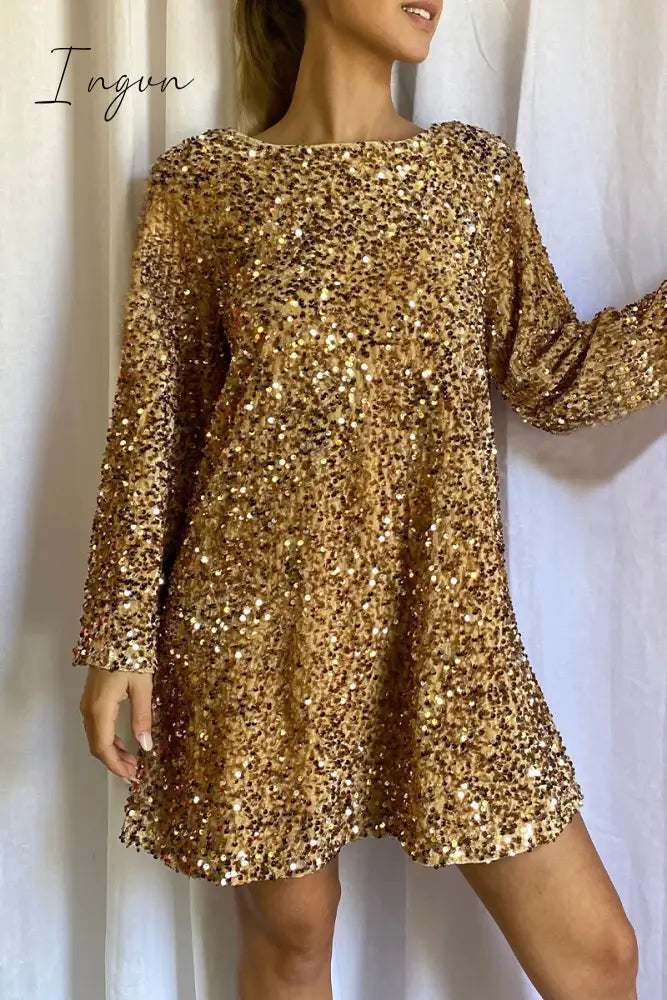 Ingvn - Sexy Party Solid Sequins With Bow O Neck Princess Dresses