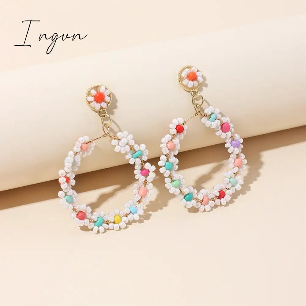 New Fashion Boho Colorful Beaded Flower Earrings for Women Exquisite Copper Needle Earrings Sweet Party Jewelry Holiday Gifts
