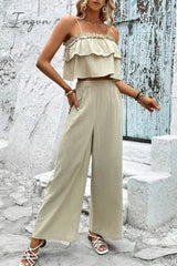 Ingvn - Frill Trim Cami and Wide Leg Pants Set