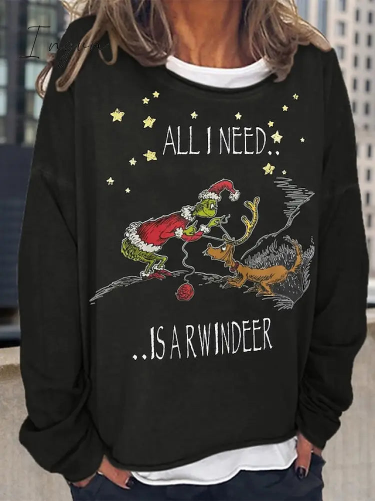 Ingvn - Women's Sweatshirt Pullover Streetwear Black Yellow Red Graphic Loose Fit Christmas Round Neck Long Sleeve