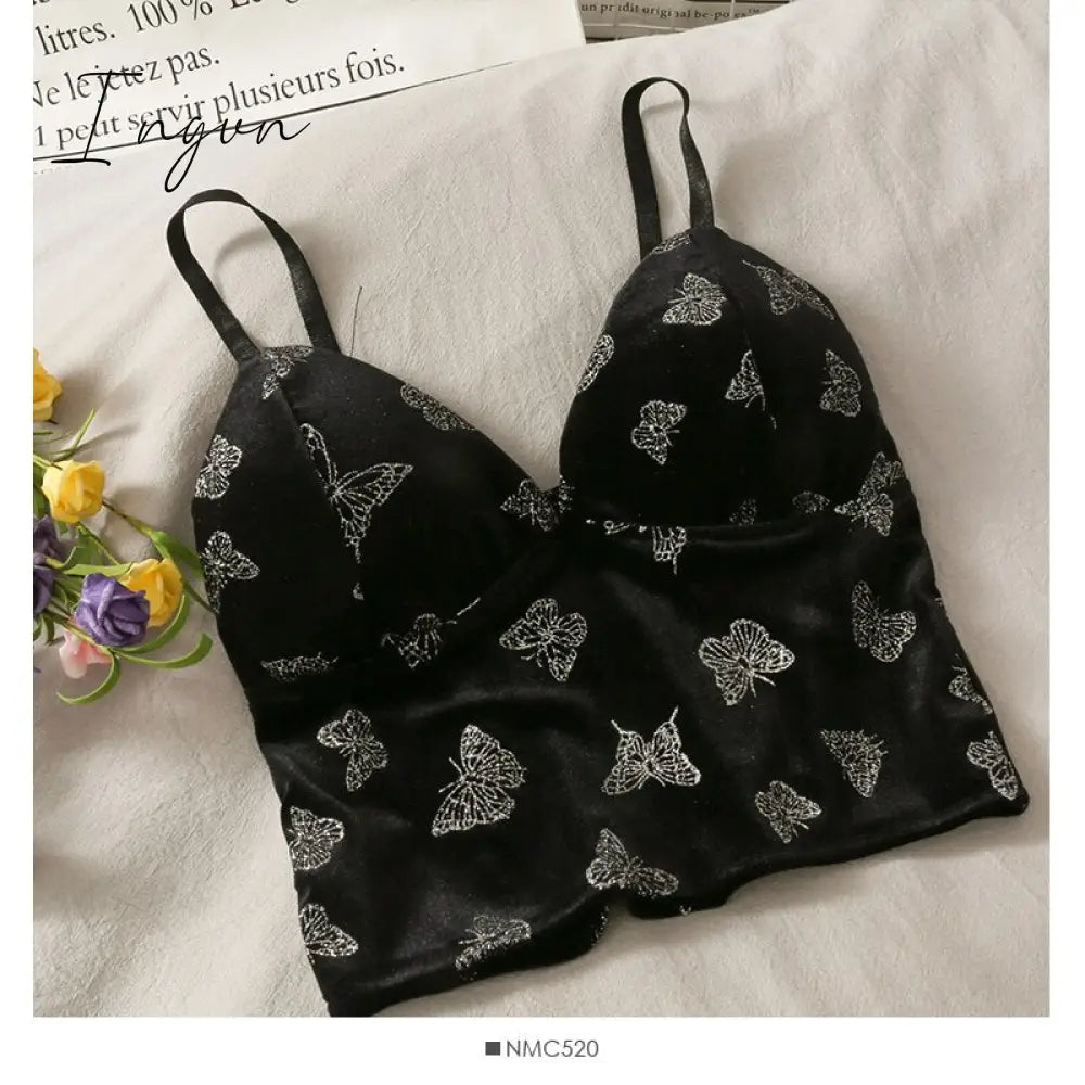 Ingvn - Backless V-Neck Floral Printed Tank Crop Tops