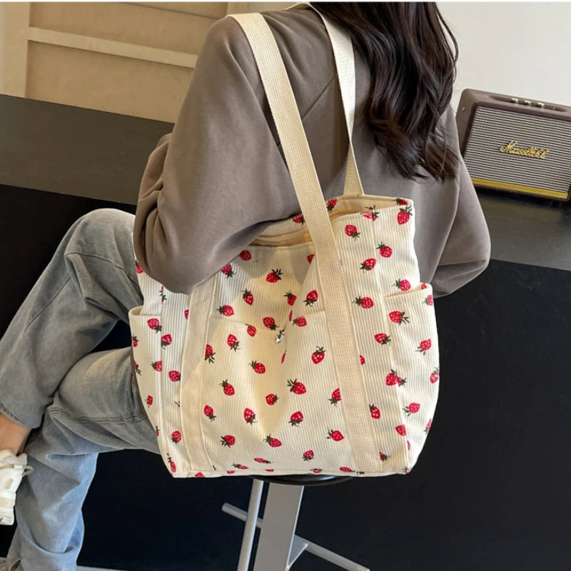 Ingvn  Corduroy Tote Bag Minimalist Underarm Women's Large Capacity Casual Shoulder Bag Student Classroom Laptop Bag