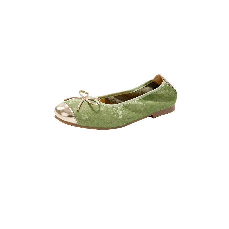 Spring Sheepskin Small Single-layer Shoes Women's Korean Style Bow Tie-up Small Leather Shoes Slip-on plus size Shoes