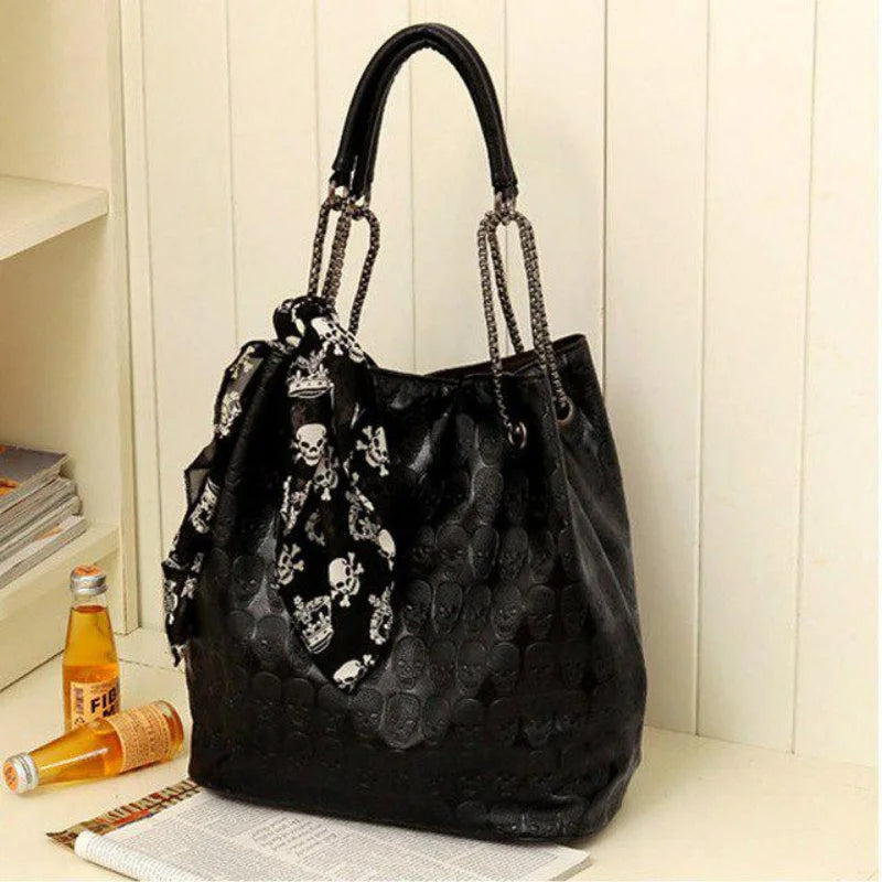 INGVN  Japanese Sweet Ribbon Kawaii Trendy Shoulder Bags Personality Skull Y2k Aesthetic Tote  Streetwear  Women's Handbags