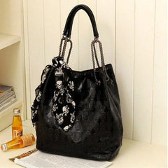 INGVN  Japanese Sweet Ribbon Kawaii Trendy Shoulder Bags Personality Skull Y2k Aesthetic Tote  Streetwear  Women's Handbags