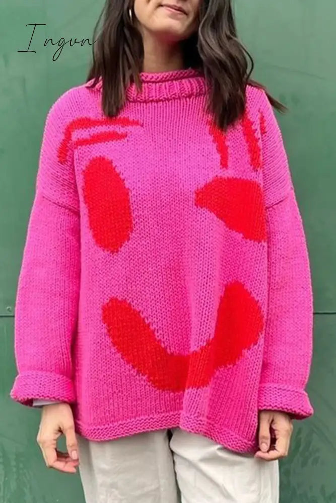 Ingvn - Casual Solid Contrast Weave O Neck Tops