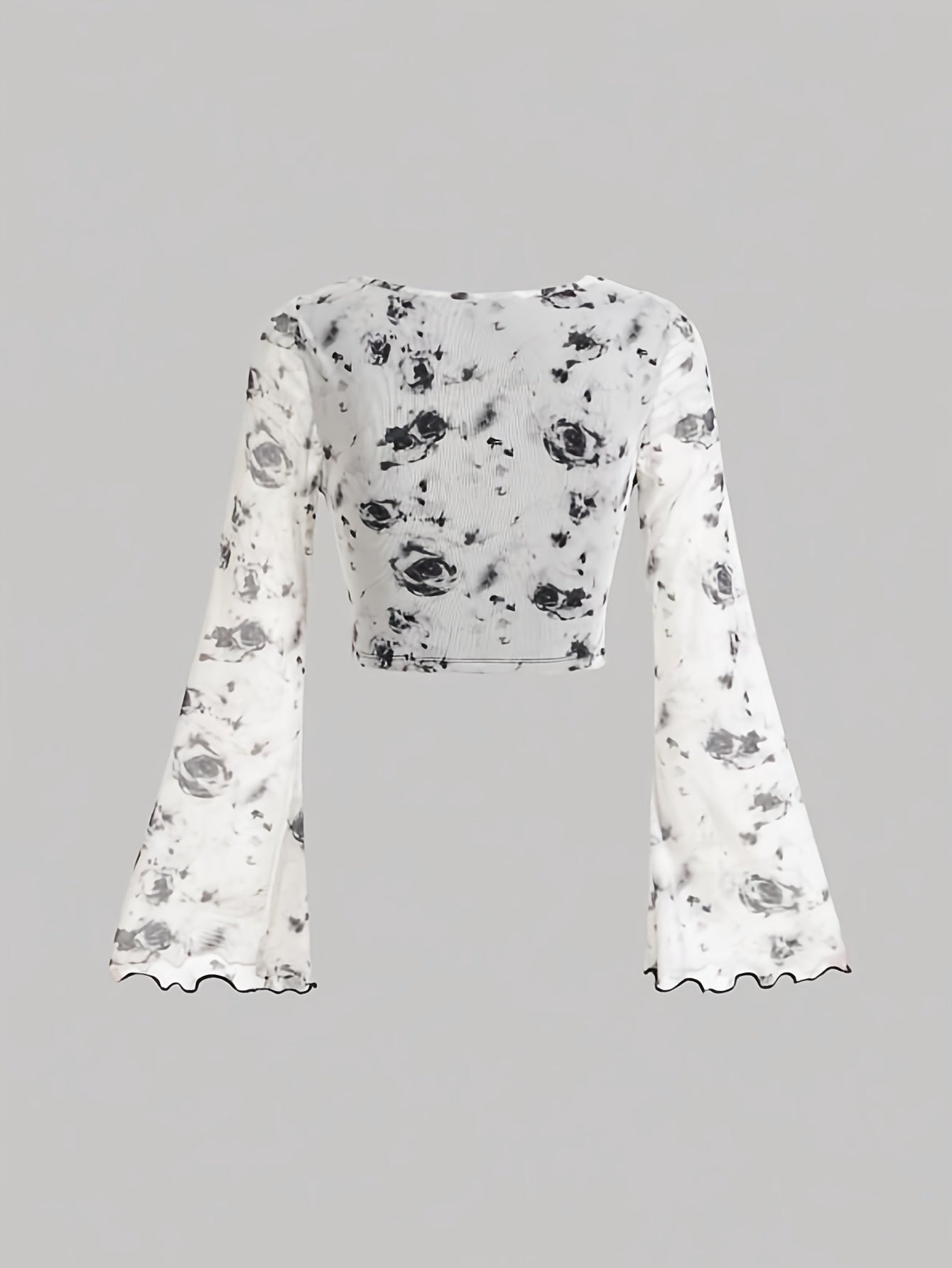 Trendy Tie Dye Print Ruched T-Shirt - Flattering Long Flare Sleeves, Casual Chic Top for Spring and Fall, Coquette Y2K Style Women's Clothing with Relaxed Fit and Soft Fabric