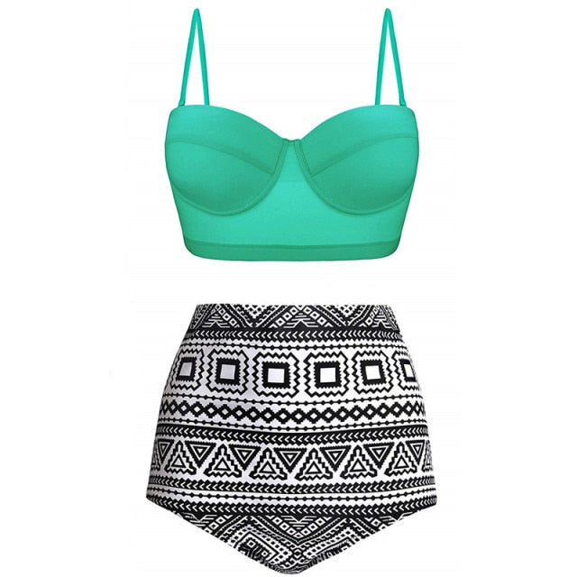 Women Swimsuits Vintage Bandeau Push Up Polka Dot Plus Size Bathing Suits High Waisted Bikini