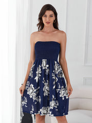 Vibrant Floral Print Tube Midi Dress - Sleeveless, Shirred, Bodycon, Feminine, Summer Essential - Women's Clothing, Sexy and Chic