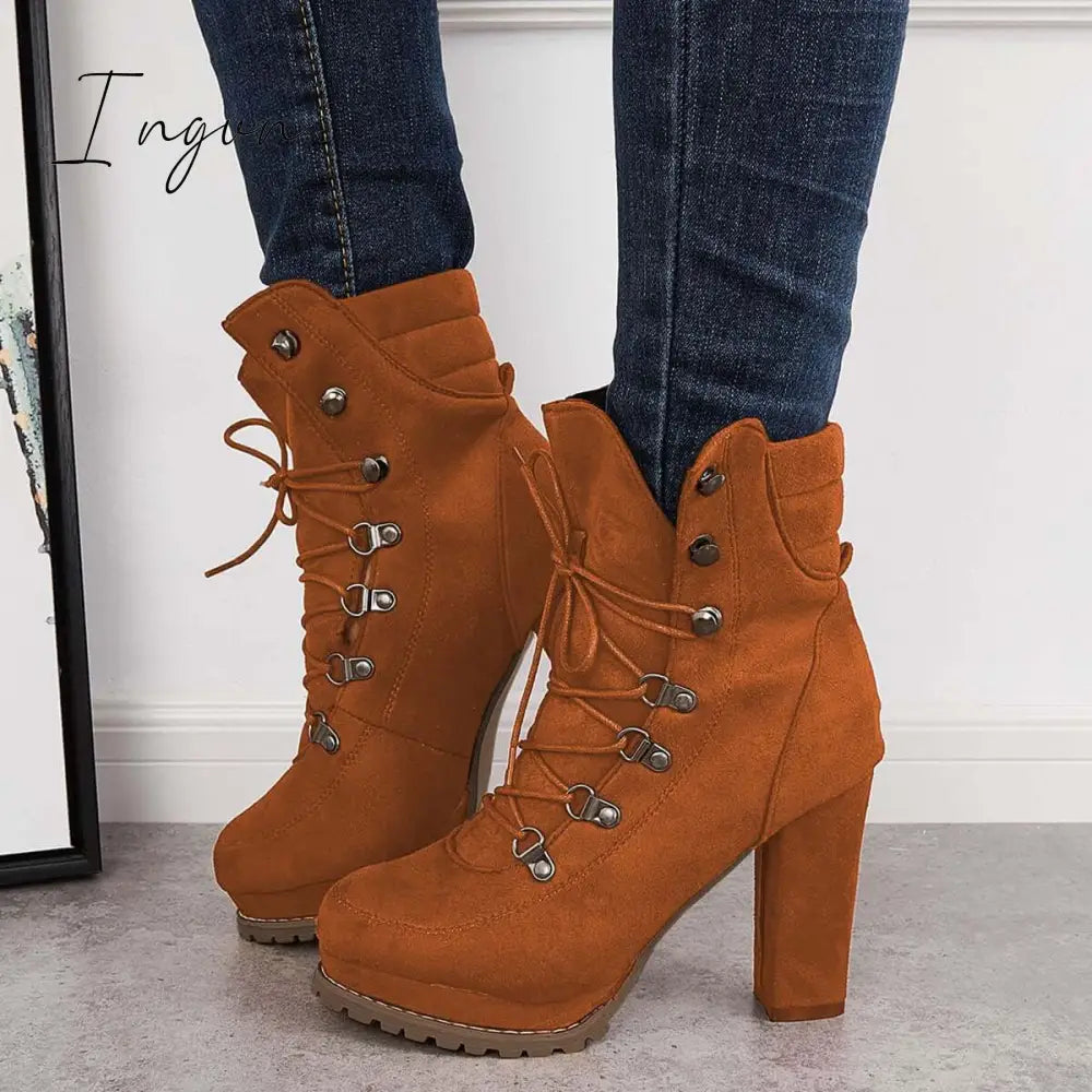 Ingvn - Non Slip Chunky Platform High Heel Boots