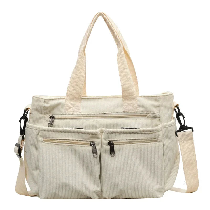Ingvn  Large Capacity Corduroy Women Tote Bag Classic Korea Style Elegant Shoulder Bag Traveling Multilayer Thick Classy Crossbody Bag