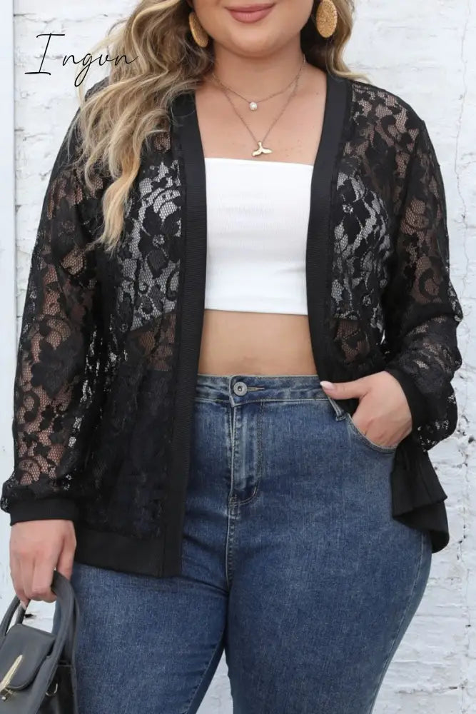 Ingvn - Sexy Casual Solid See-through Cardigan Plus Size Overcoat