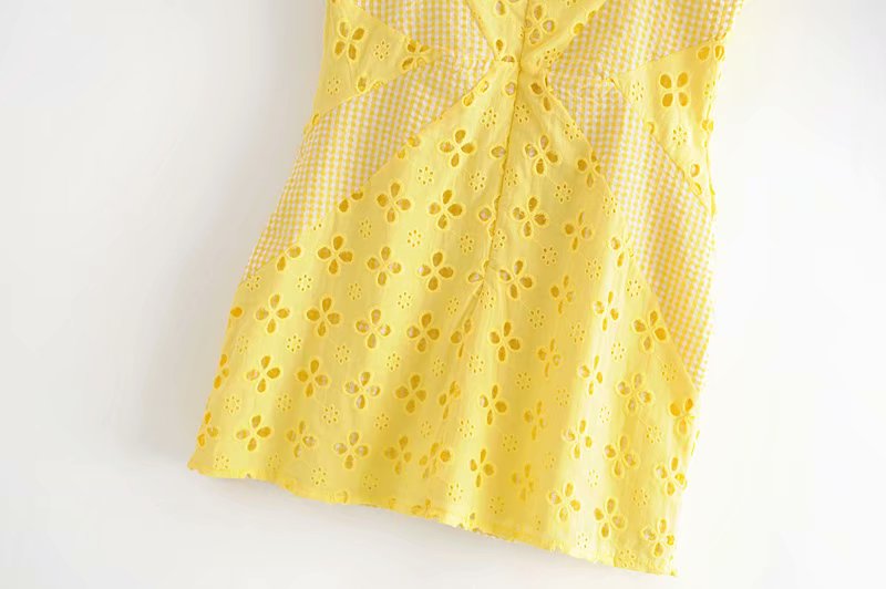 Voguable  Women Yellow Lace Trim Spaghetti Strap Bodycon Mini Dress Romantic Lady Backless Sleeveless Party Club Sexy Dress