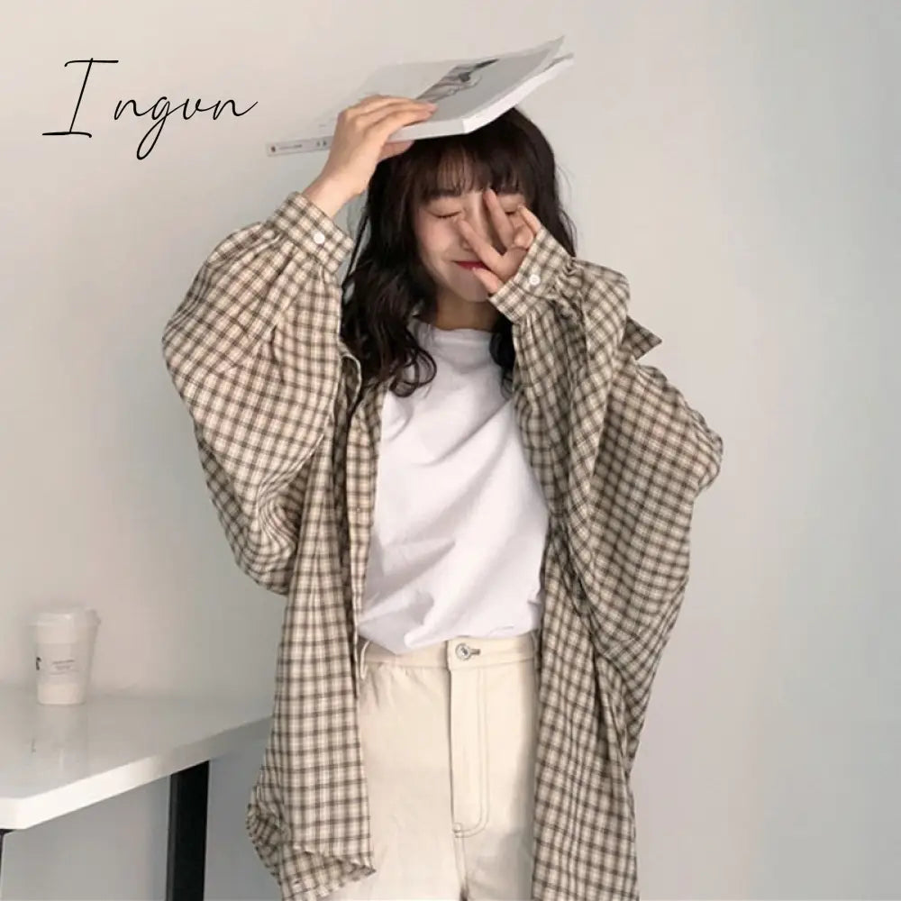 Ingvn - Single Breasted Loose Plaid Shirt