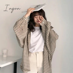 Ingvn - Single Breasted Loose Plaid Shirt