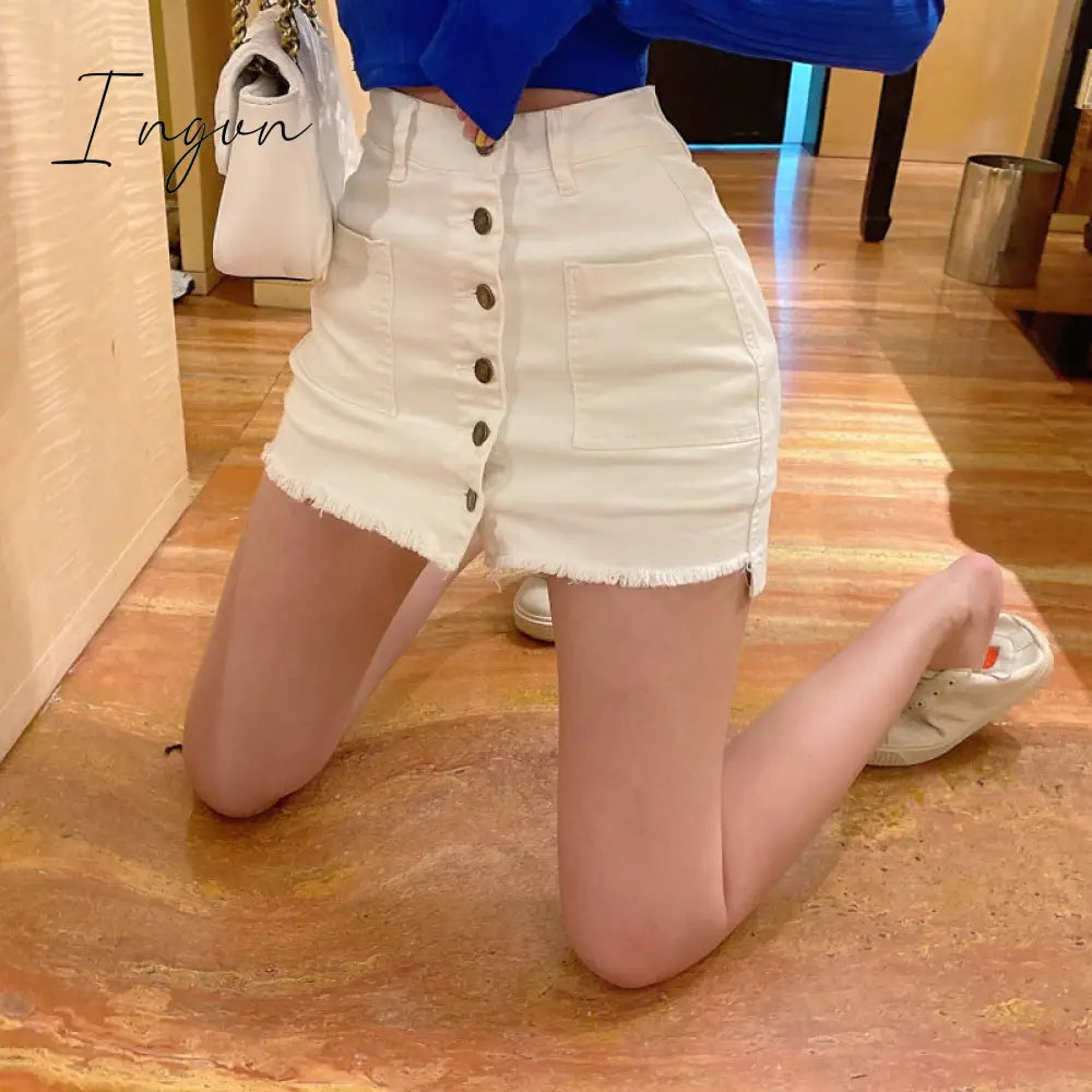 Ingvn - Summer Sexy Mini Skirt Women New Arrival Single Buttons High Waist Denim Shorts Skirt Black Or White A Line Jean Skirts