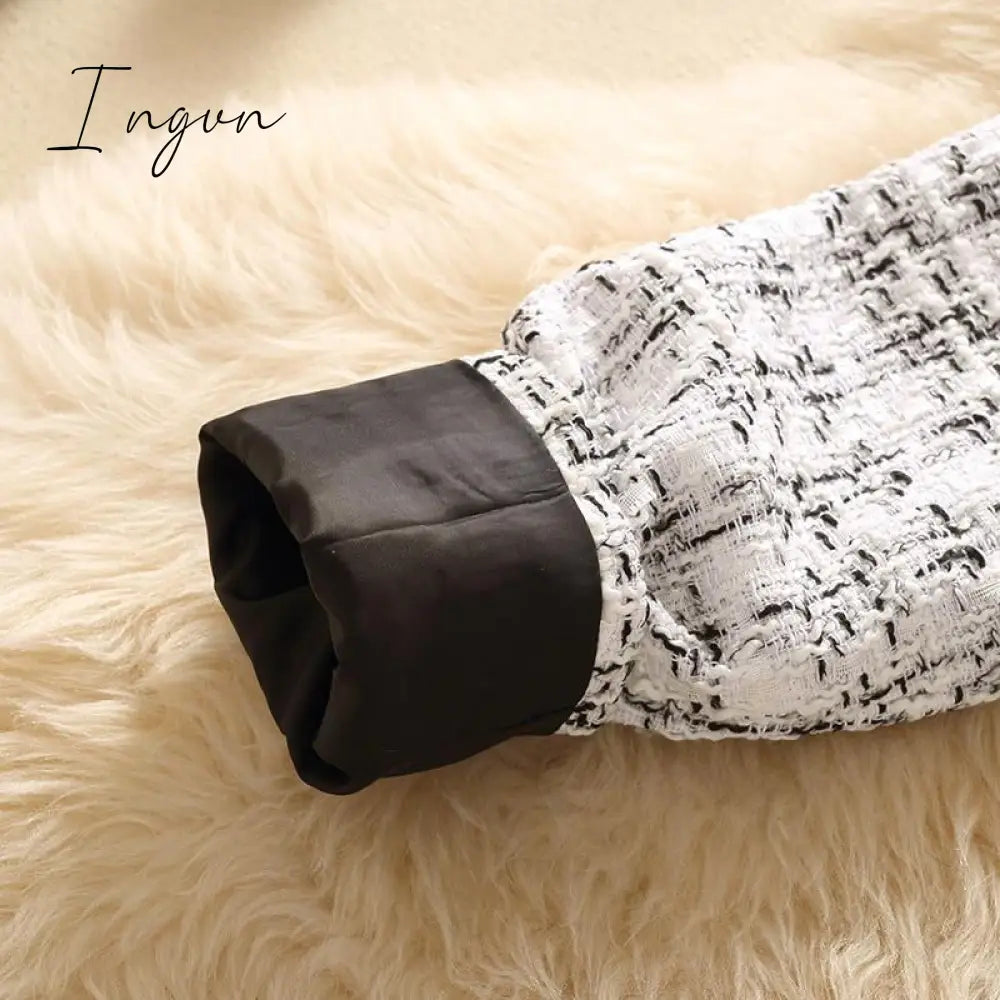 Ingvn - 2023 Trends Hot Sale Kurta For Women Cropped Tweed Coat Vintage O-Neck Open Stitch Tassel Slim Plaid Jacket Korean Blends Wool Outwear Tops Female
