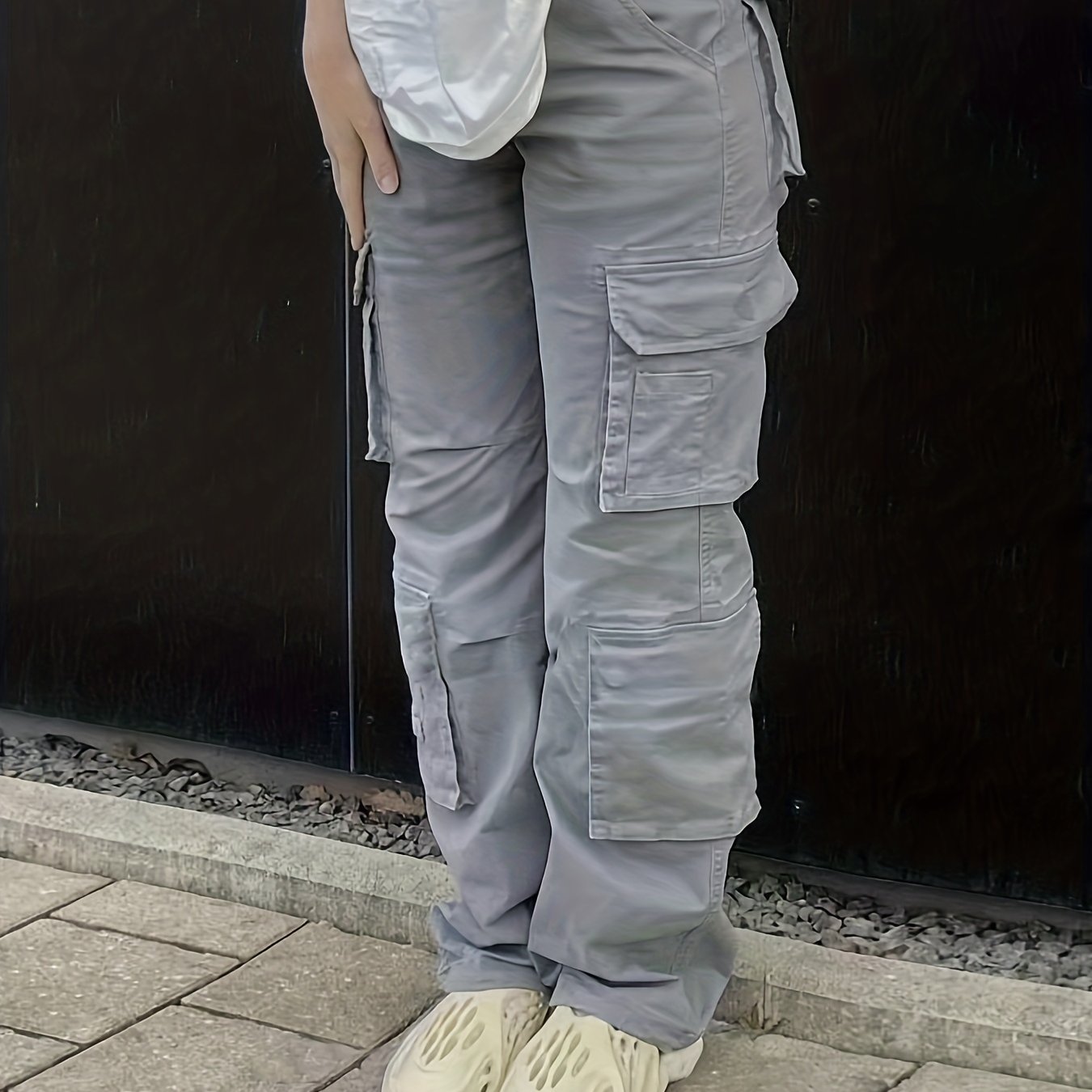 Vintage High Waist Denim Cargo Pants for Women | Breathable & Comfort-Fit with Pockets | Casual Chic, Machine-Washable Jeans