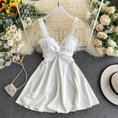 Ingvn - Women A-line Sexy Dress V-Neck Spaghetti Strap Backless Mini Dresses Soild Color Vestidos Slim Trend High Waist For Party