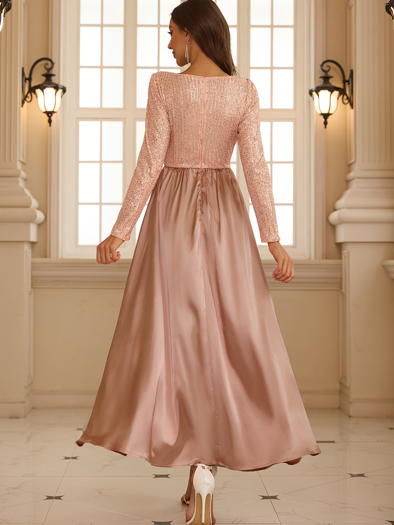 Wedding Guest Dresses Cocktail Dresses Women's Sequin Long Sleeve Evening Gowns
