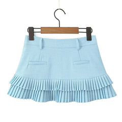 Cool Girl Y2K Pleated Mini Skirt Sexy Low Waist Short Skater Skirts With Shorts Lining