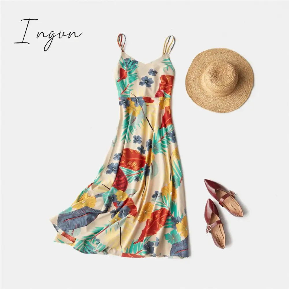 Ingvn - New-Coming Spring Summer Holiday Long Dress Cross Spaghetti Strap Open Back Beach Style Ankle-Length Women Dresses
