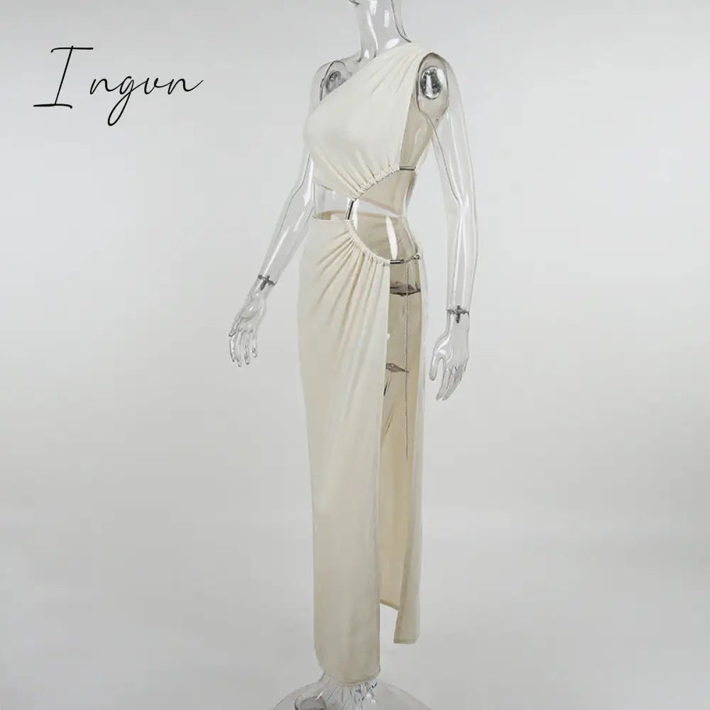 Ingvn - Sexy Asymmetric CutOut One Shoulder High Split Long Maxi Dresses for Women Fashion Party Vacation Outfits