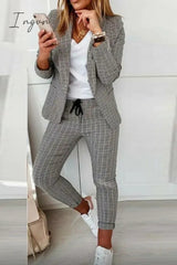 Ingvn - Casual Street Plaid Split Joint Turndown Collar Long Sleeve Two Pieces(4 Colors)