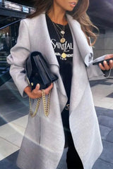 Ingvn - British Style Elegant Solid Bandage Turndown Collar Outerwear