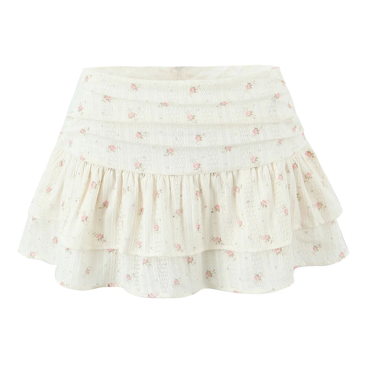 Sweet Girl Floral Print Layer Cake Mini Skirt Women Pleated Sexy Low Waist A-line Holiday Summer Skirts