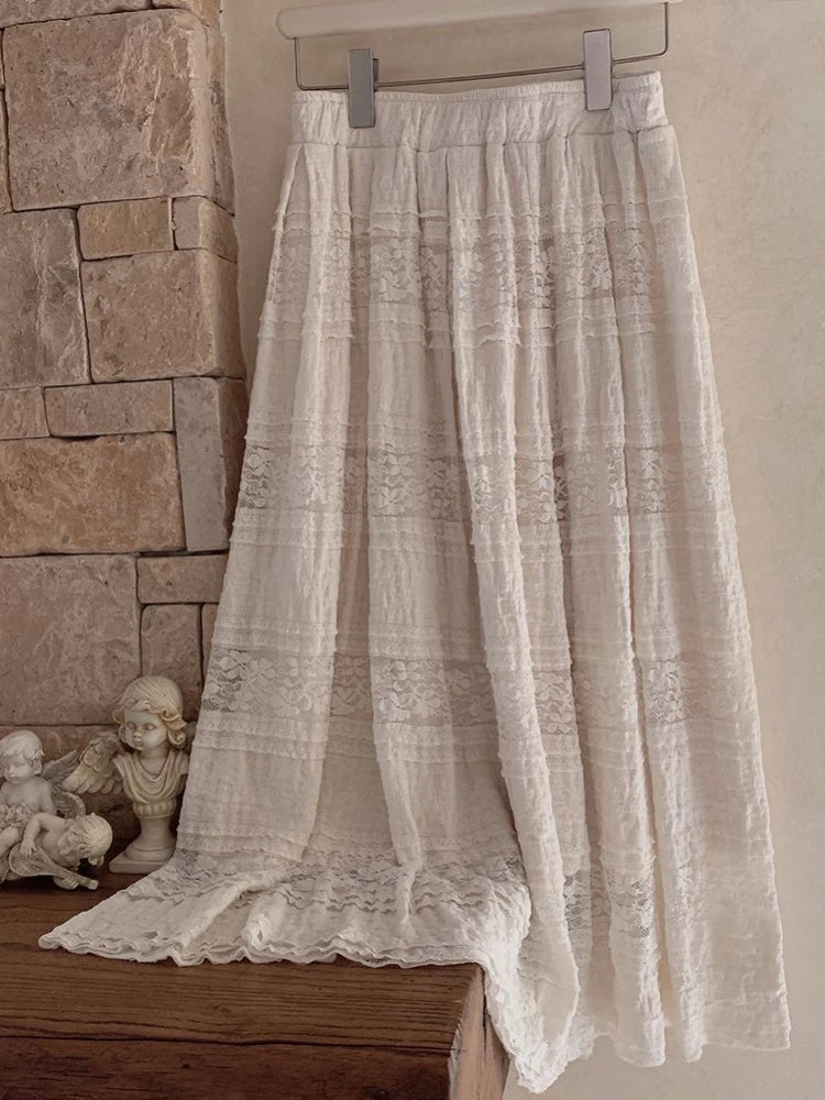 Thin Lace Half Skirt Women Summer Long Skirts Japanese Style Vintage Cake Skirts for Women Korean Fashion Faldas Largas
