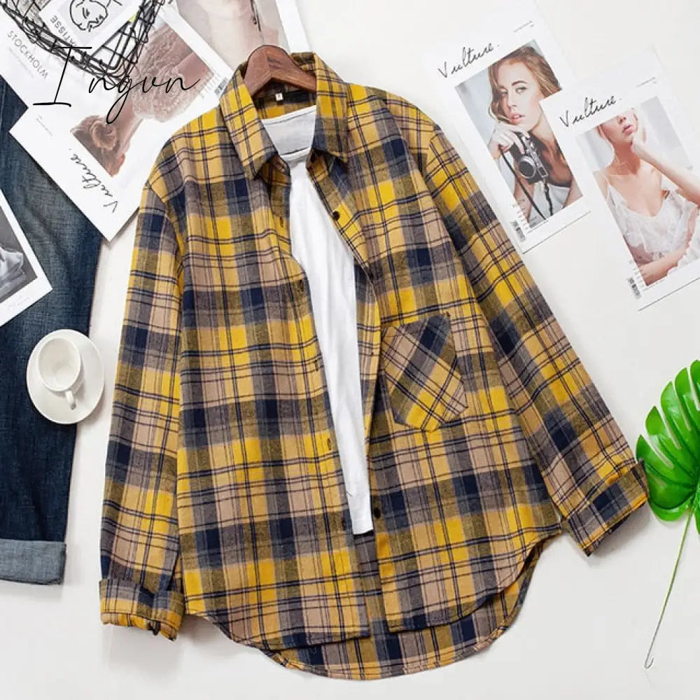 Ingvn - Plaid Shirts Womens Blouses Long Sleeve Lady Checked Tops Loose Female Outwear Casual Clothes Spring Autumn News