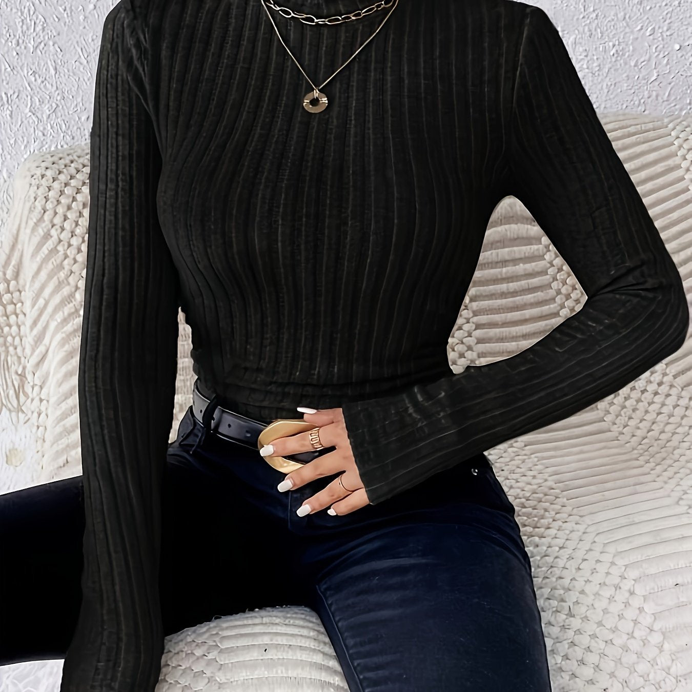 Stylish Ribbed Turtleneck Sweater for Women - Soft, Long Sleeve, Solid Color, Machine Washable, Breathable, and Comfortable - Perfect for Fall and Winter Seasons