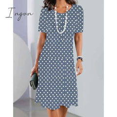 Ingvn - Women's Casual Dress Summer Dress Polka Dot Dress Floral Polka Dot Pocket Print Crew Neck Midi Dress Fashion Streetwear Outdoor Daily Short Sleeve Loose Fit Black Red Blue Summer Spring S M L XL XXL