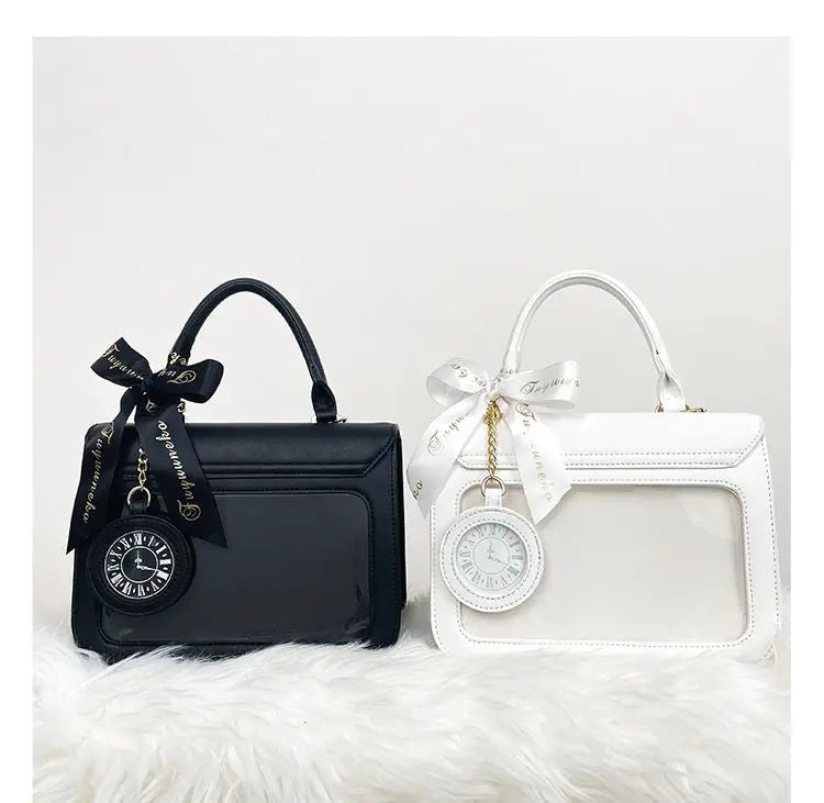 INGVN  Cute Lolita Party Itabag Summer Kawaii Japanese Sweet Bow-knot Handbags for Women White PU Leather Messenger Bag