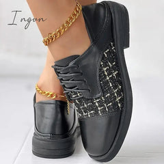 Ingvn - Women's Flats Oxfords Plus Size Wedding Office Work Winter Block Heel Chunky Heel Square Toe Fashion Business Elegant PU Loafer Plaid Black fleece beige fleece Black