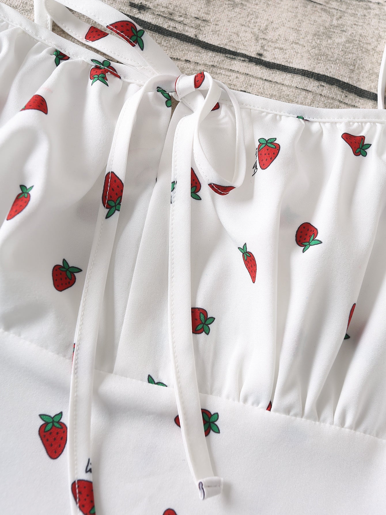 Voguable  Strawberry Print White Chiffon Long Dress Women Spaghetti Strap Vintage Boho Summer Beach Maxi Dress Sleeveless Sundress