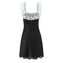 Romantic Girl Lace Spliced Sexy Off Shoulder Dress Women Short Sleeve Slim A-line Mini Dresses Summer Robe