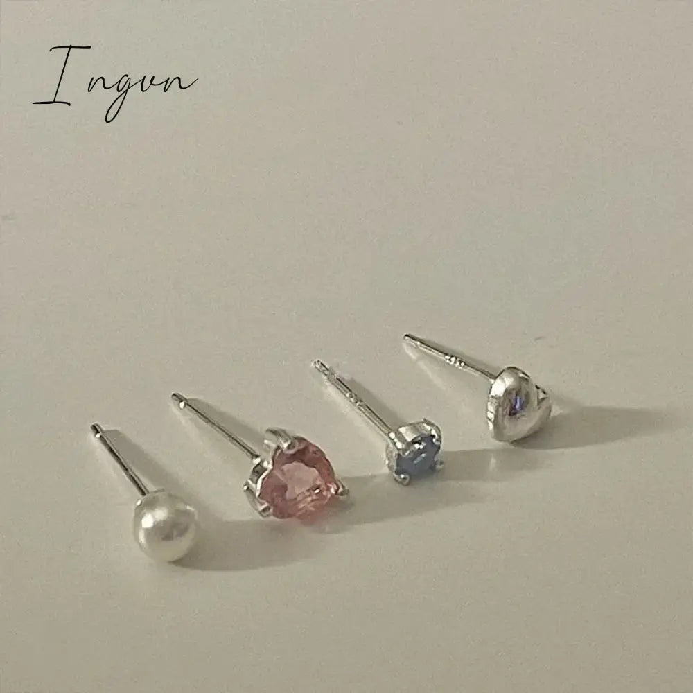 4PCS Korean Fashion Colorful Zircon Heart Metal Pearl Stud Earring for Women Aesthetic Jewelry Set Earrings Wedding Accessories
