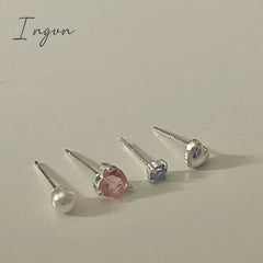 4PCS Korean Fashion Colorful Zircon Heart Metal Pearl Stud Earring for Women Aesthetic Jewelry Set Earrings Wedding Accessories