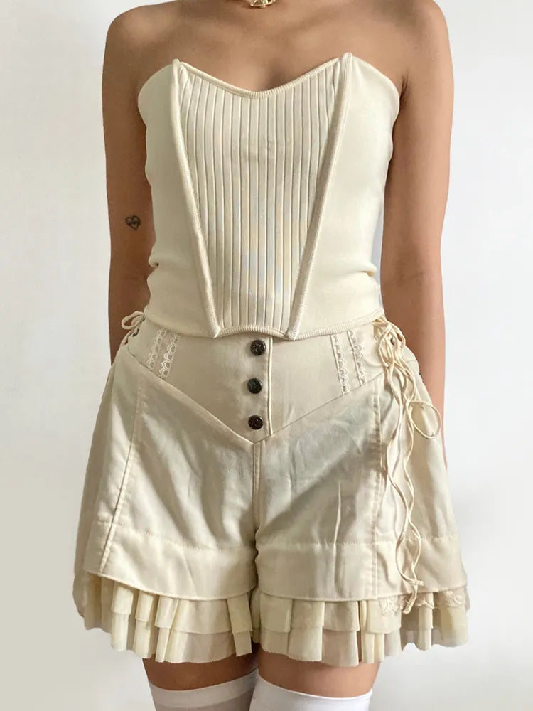 Rockmore Mesh Patchwork Hot Sweet Shorts Gentle Cute High Waist Women Y2K Coquette Aesthetic Summer Casual Mini Short Pants
