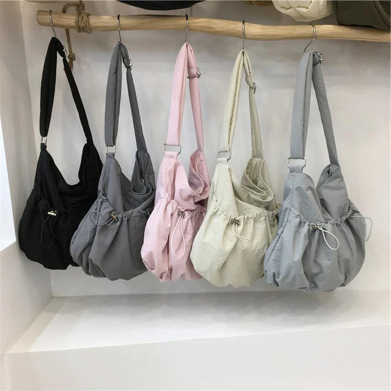 Ingvn  On-Season Korean Style Niche Pleated Crossbody Bag Cloud Bag Casual Lightweight Hundred Shoulder Nylon Cloth Female Tote Bag