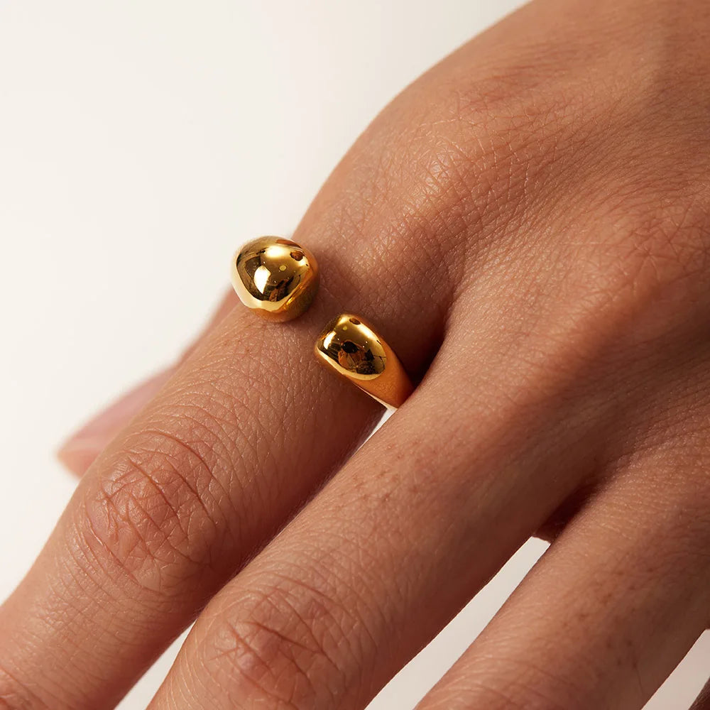 INGVN  Fashion Stainless Steel Waterproof Open Ring Personality Charms PVD Real Gold 18K Plated Trendy Jewelry for Women