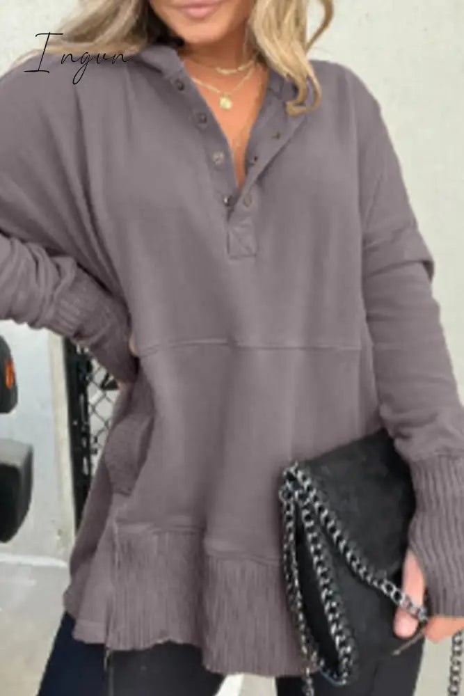 Ingvn - Casual Solid Buckle Hooded Collar Tops