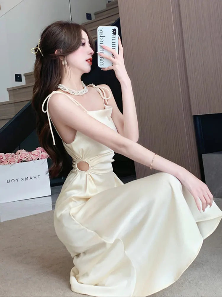 Elegant Party Women Dress Vintage Backless Bandage White Dress Robe Female Sundress Retro Strap Evening Black Dress Vestido New