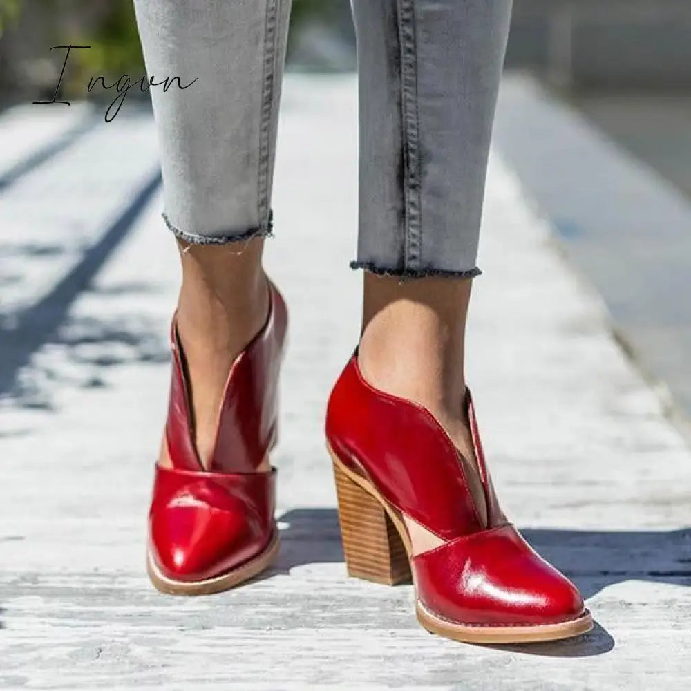 Ingvn - Round Toe Women Chunky Heel Casual Pu Ankle Boots