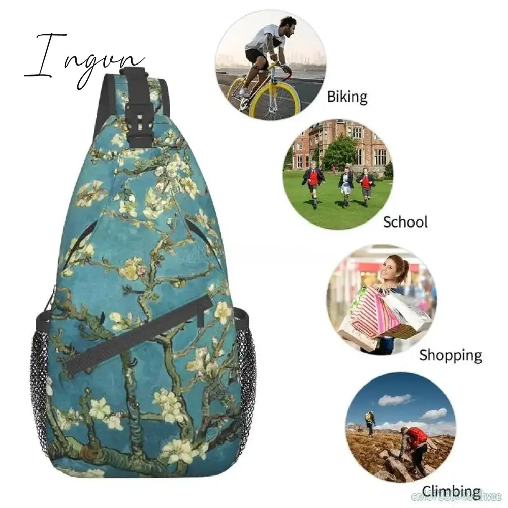 Ingvn - Vincent Van Gogh Almond Blossom Sling Chest Bag for Women Crossbody Backpack Travel Shoulder Bags Waterproof Daypack for Hiking