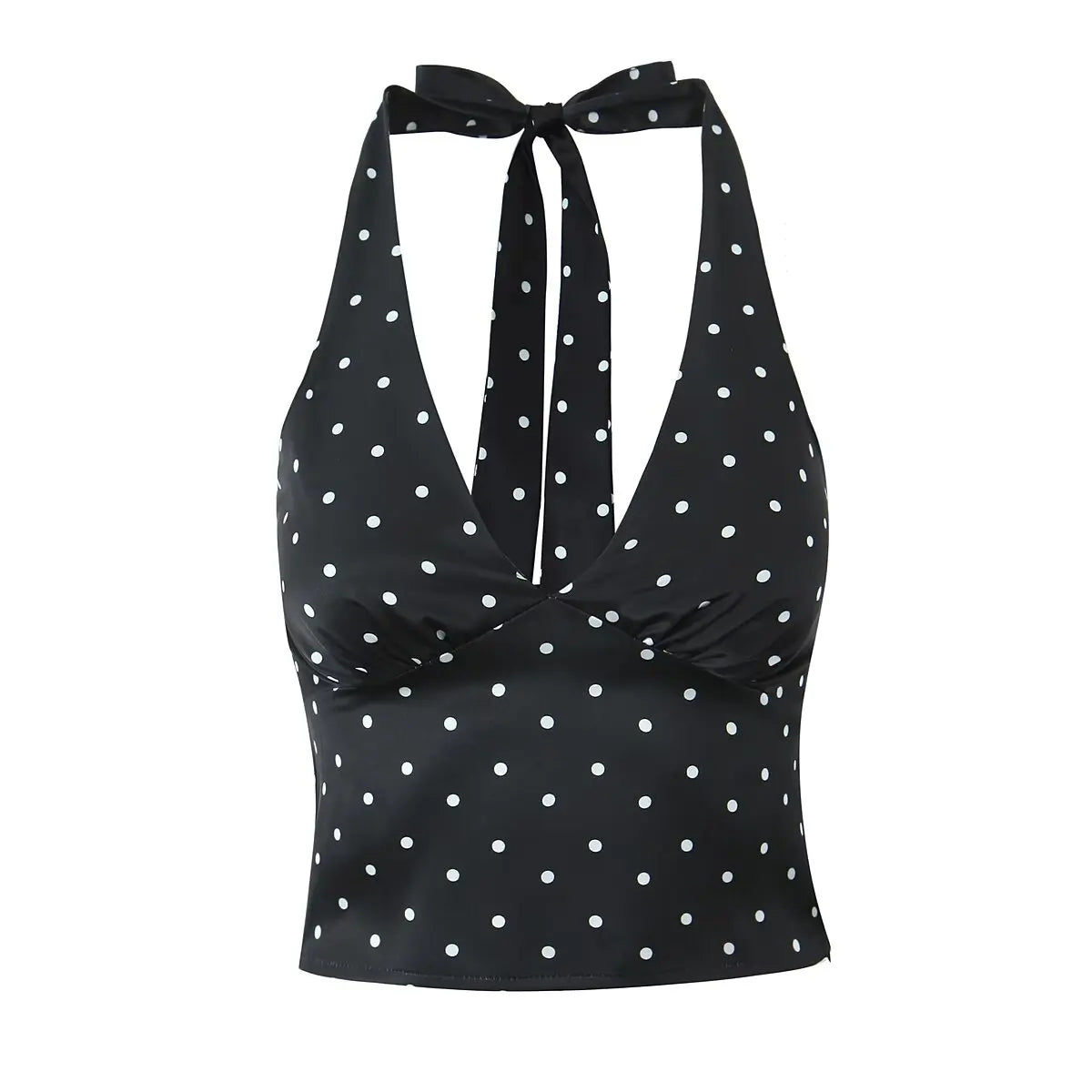 Women Vintage Polka Dot Halter Top Sexy Backless Fit Slim Holiday Summer Crop Top