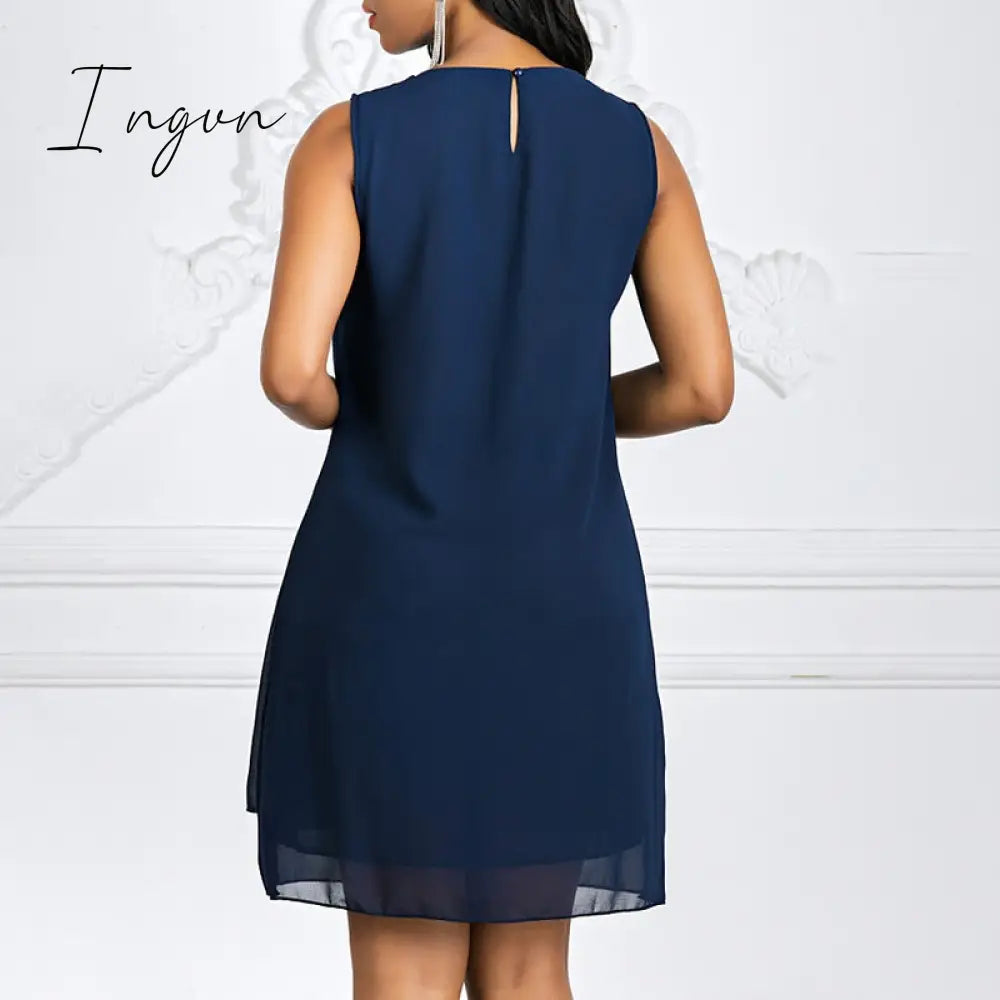 Ingvn - Women's Shift Dress Knee Length Dress Sleeveless Solid Color Layered Spring & Summer Plus Size Hot Black Purple Navy Blue